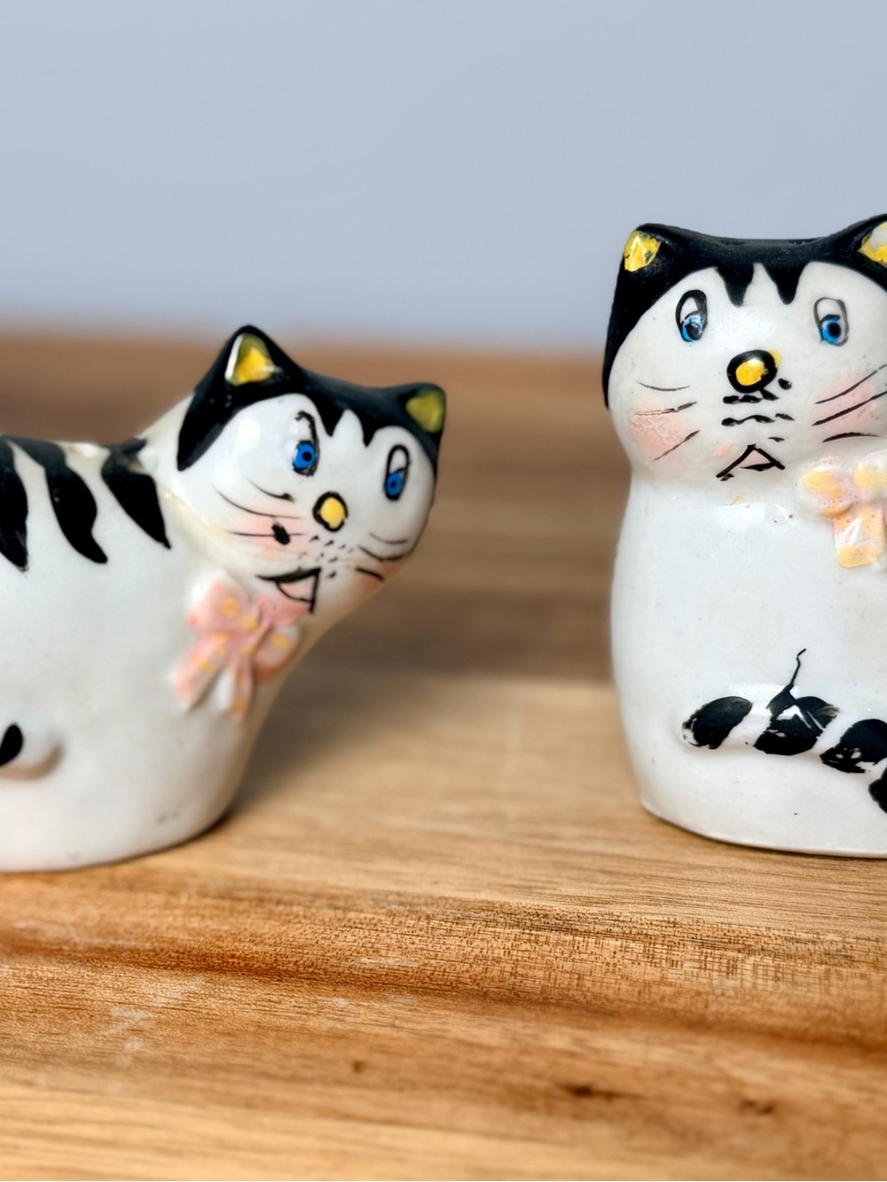 Vintage Hand painted Ceramic Cat Salt and Pepper Shakers - White and Black - Picture 5 of 10